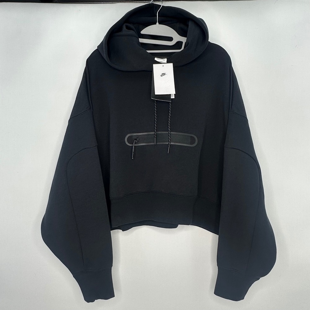 Nike Tech Fleece Cropped Hoodie Oversized Black DR4973-010 NWT Women's Small